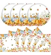 40Pcs Fall Paper Plates and Napkins Party Supplies, Disposable Thanksgiving Pumpkin Flower Wreath...