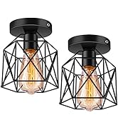 Licperron Hallway Light Fixtures Ceiling Mount, E26 E27 Retro Black Industrial Semi Flush Mount C...