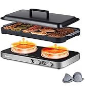 AMZCHEF Double Induction Cooktop with Removable Iron Cast Griddle Pan Non-stick, 1800W 2 burner P...