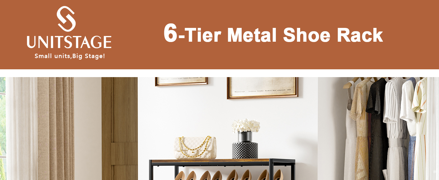 Metal Shoe Rack Organizer Wooden Shoe Storage for Entryway