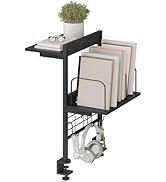 MAHANCRIS Clamp on Desk Shelf, 2 Tier Desk Storage Organizer, Desktop Bookshelf with Hooks and Di...