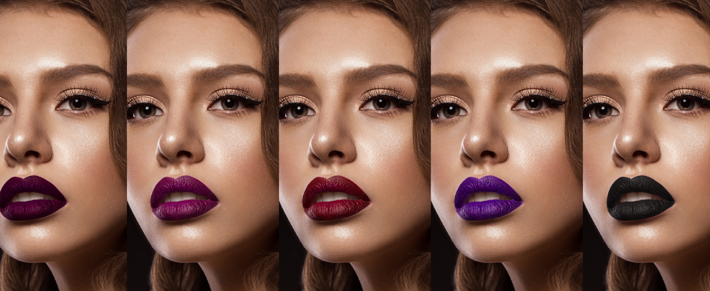 long lasting matte liquid lip stick in purple red black and burgundy