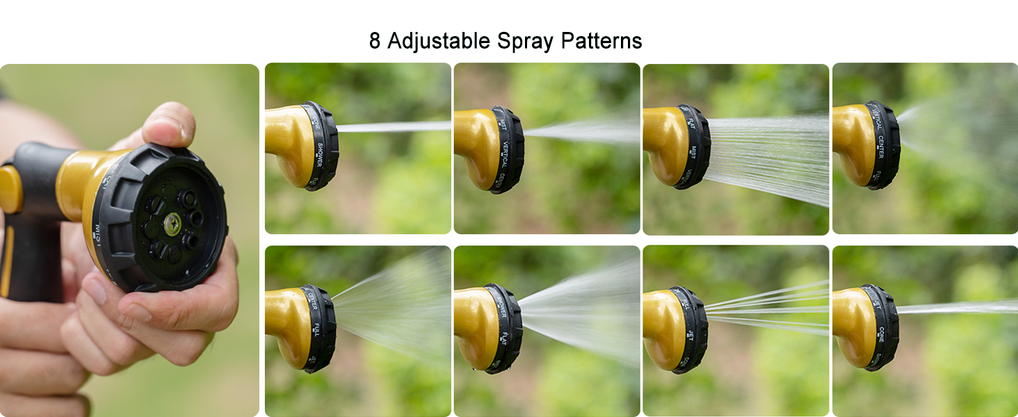 Metal Thumb Control Heavy Duty Multi-Purpose 8-in-1 Spray Garden Nozzle