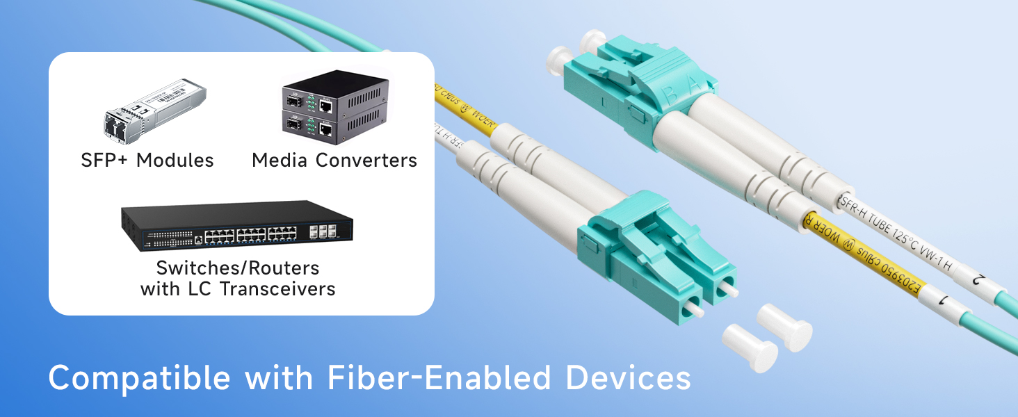 Plenum-rated OM3 LC to LC multimode fiber cable for high-speed 10G networks