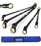 WORKPRO Extra Long Flex-Head Ratcheting Wrench Set, 5-piece Anti-Slip Double Box Wrenches Set, Me...