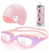 Zeligerstar Kids Swim Goggles with Silicone Swim Cap, Swimming Goggles for Kids 6-14, Anti-Fog UV...