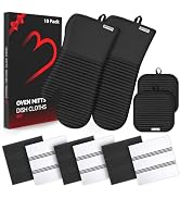 Oven Mitts and Pot Holder Sets with Silicone Grip, 500°F Heat Resistant-6 Pack Dishcloth/Dish Tow...