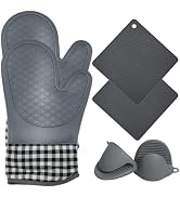AICMEI Silicone Oven Mitts and Pot Holders Sets, Extra Long Heat Resistant Oven Gloves with Hot P...