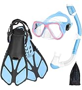 Seago Kids Snorkeling Set with Swim Mask Dry Top Snorkel Swimming Flippers Snorkel Kit with Mesh ...