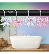 Bow Shower Curtain Hooks: Bow Knot Shower Rings with Diamond, Set of 12 Girly Decorative Bowknot ...