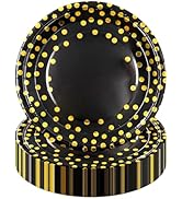 Sveikie 60-Pack Black and Gold Party Plates, Dessert and Dinner Paper Plates, Golden Dots Paper P...
