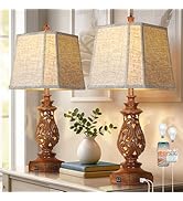 PARTPHONER 29" Table Lamps Set of 2, Bedside Lamps with USB A+C Ports & Night Light, Farmhouse Ni...