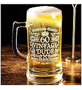 Crisky 60th Birthday Vintage Dude Beer Mug for Men 60 Years Old Gift 21 oz Birthday Beer Glass fo...