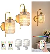 LOZNDA Rechargeable Battery Operated Wall Sconces Set of Two with Remote | Cordless Wall Lights w...