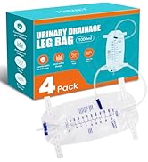 FURWEY 4 Pack 1000ml Catheter Bags with 18” Drainage Tube,Anti Reflux Valve,Large Capacity Urine ...