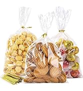 LOKIQNG Cellophane Bags Plastic Treat Bags Clear Cookie Bags Candy Bags with Twist Ties for Party...