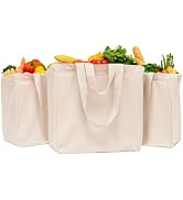 Reusable Canvas Grocery Shopping Bags - 3 Pack, Extra Large Cloth Grocery Bags with Handles and R...