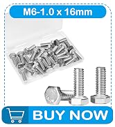Yinpecly 25 Pcs M6 Hex Bolts M6-1.0 x 16mm Hex Head Screw Bolt 304 Stainless Steel M6-1.0mm Hexag...
