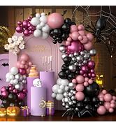 OuMuaMua Halloween Balloon Garland Arch Kit, 116Pcs Black Pink White Balloons Metallic Rose Red S...
