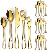 A · HOUSEWARE Gold Hanging Flatware Set 4 Hollow Handle Stainless Steel Silverware 20 Pieces Fork...