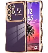 DEFBSC Case for Samsung Galaxy S25 Ultra Case, Curly Wave Shape Plating Frame Cute Love Heart Cov...