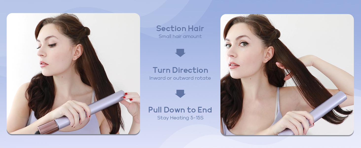 section hair turn direction pull down to end