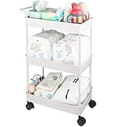 Volnamal Baby Diaper Caddy, Plastic Movable Cart for Newborn Nursery Essentials Diaper Storage Ca...