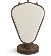 RQQM Necklace Display Stand, Beige Linen Wooden Jewelry Bust with 3 Hooks, Vintage Walnut Portrai...