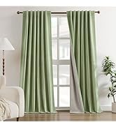 HOMEIDEAS 100% Chenille Blackout Curtains for Bedroom Sage Green Curtains 84 Inch Length 2 Panels...