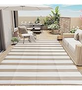PureCozy Outdoor Waterproof Patio Rug 10x14 Plastic Straw Reversible Lightweight Outside Beige St...
