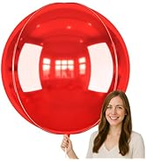50 Inch Giant Red Round Foil Balloons, 3Pcs Metallic Red 4D Ball Balloons for Birthday New Year E...