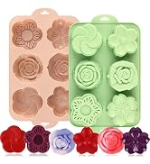 Actvty Flower Silicone Mold, 2 Pcs of 6 Cavities Different Flower Shapes Baking Molds for Make Ch...