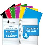 Rosmonde 1 Subject Notebook Wide Ruled, 6 Pack, 70 Sheets (140 Pages), 8 x 10-1/2, 3 Hole Punched...