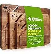 AIUHI Premium Wooden Cutting Boards for Kitchen, 3-Piece Acacia Wooden Chopping Board with Juice ...