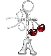 Snycler Bubble Initial Keychain with Bow & Cherry - Silver Letter Bag Charms for Women, Cute Purs...