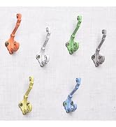 Indian Shelf 6 Pack Heavy Duty Colorful Kids Hooks Double Prong Cast Iron Farmhouse Decorative Ru...