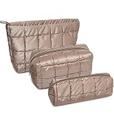 Beayuva 3Pcs Puffer Quilted Makeup Bag Travel Cosmetic Bag Set Portable Puffy Checkered Toiletry ...