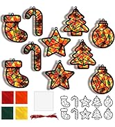 LUFEEMGA 40PCS Christmas Theme Suncatchers Craft Kit with Transparent Colored Cellophane Paper, D...