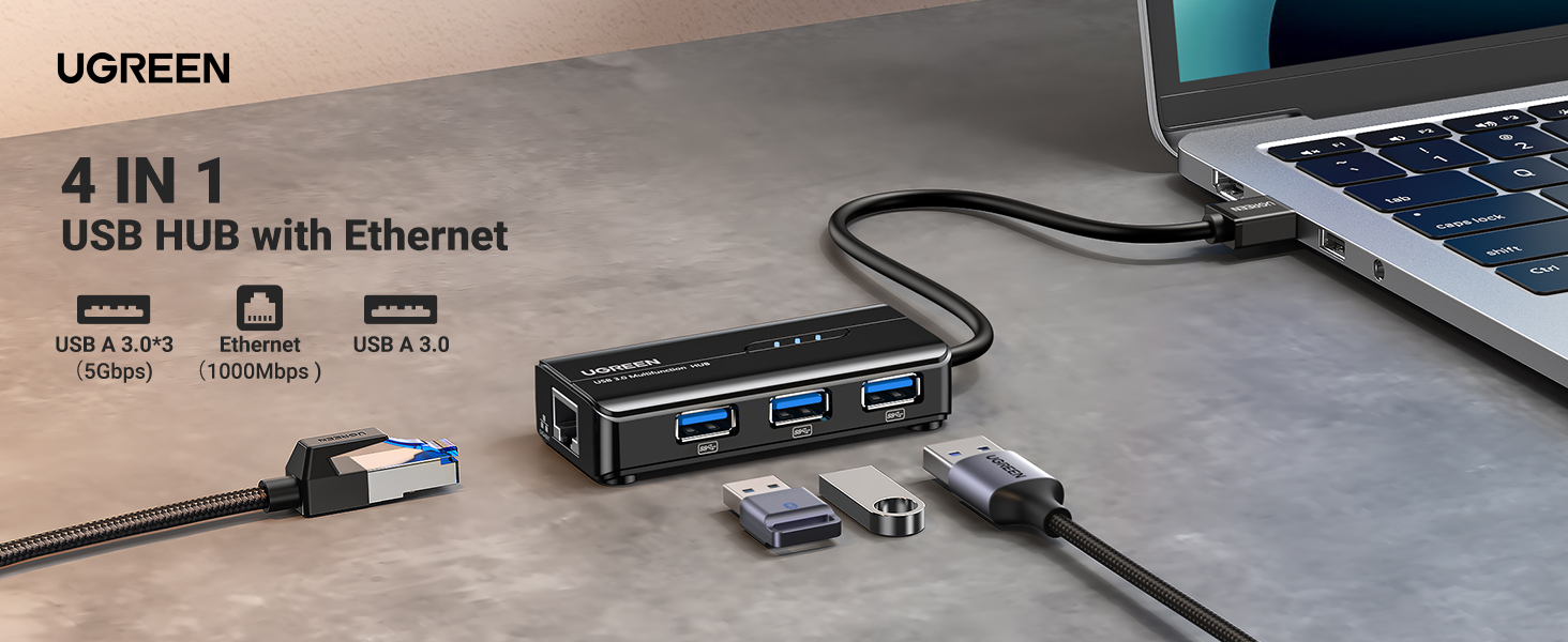 USB 3.0 Hub Ethernet Adapter 10 100 1000 Gigabit