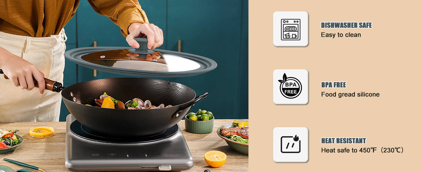 Universal Lid for Pots and Pans Tempered Glass Replacement Lid with Heat Resistant Silicone Edge