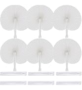 Bestage 12 Packs Decorative Paper Folding Hand Fans Handheld,White Round Foldable Wedding Fans Ch...