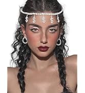 YAEISM Rhinestone Dollar Sign Head chain Silver Money Pendant Tennis Chain Headband Fashion Head ...