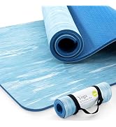 UMINEUX Extra Thick Yoga Mat, 2/5 Inch (10MM), Natural Rubber and TPE Non Slip Yoga Mats with Str...