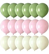 CVPARTYON Pink and Green Balloons 55 pcs 12 Inch Sage Green Pastel Light Pink Ivory White Latex B...