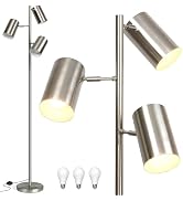 Tree Floor Lamp with 3 Light Bulbs,Nickel Standing Tall Pole Lamp with 3 Adjustable Rotating Ligh...