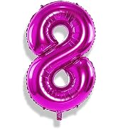 40 Inch Hot Pink Number Balloons, Big Self Inflating Foil Number 8 Balloons for Kids 8th Birthday...