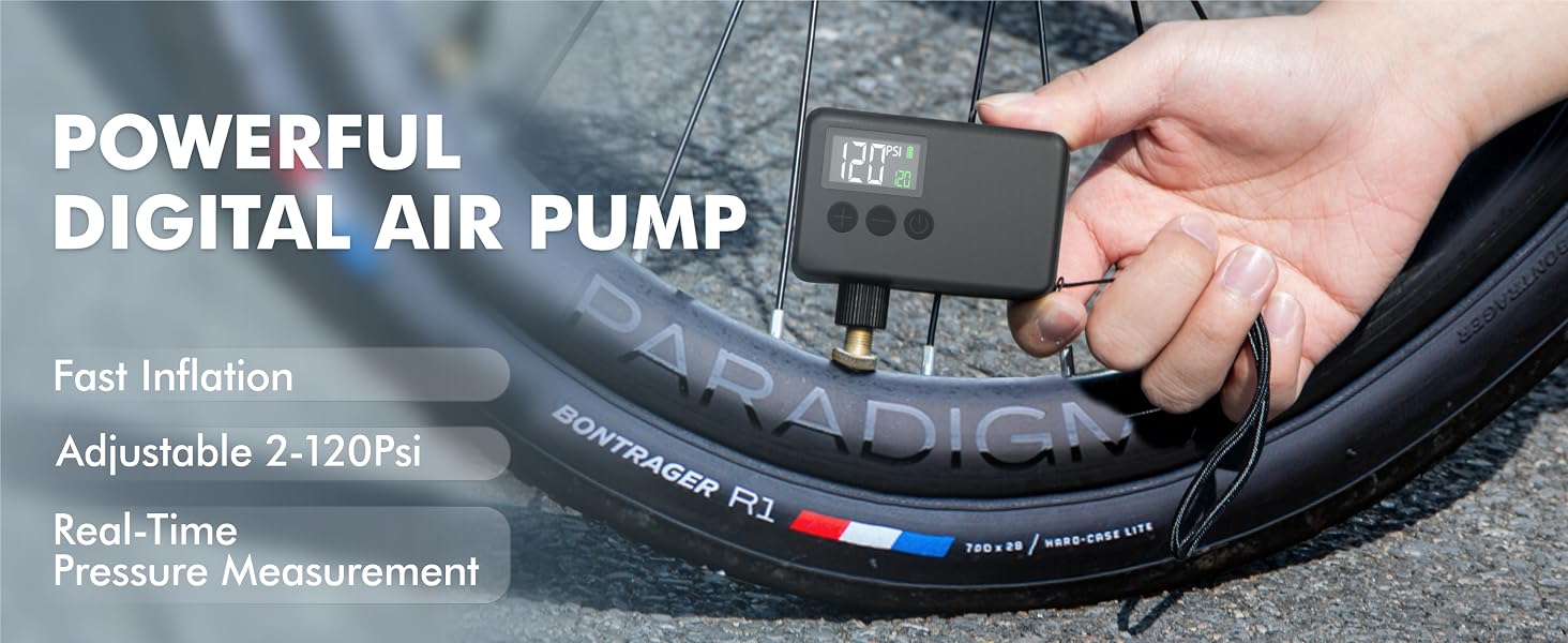 Mini Electric Bike Tire Air Pump with Gauge for Presta Schrader Bicycle Inflator