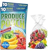 Reusable Produce Bags by Produce Pouch 20-Pack (10M, 10L) – Keeps Fruit, Vegetable Fresh Longer, ...