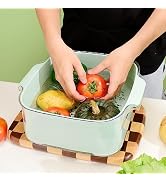 8.2 QT Kitchen Nesting Colanders Bowl Set, Fruit Vegetable Washing Soaking Basket, 2 in 1 Food Fr...