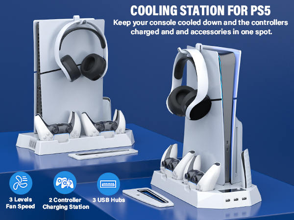 ps5 stand and cooling station with controller chaging station